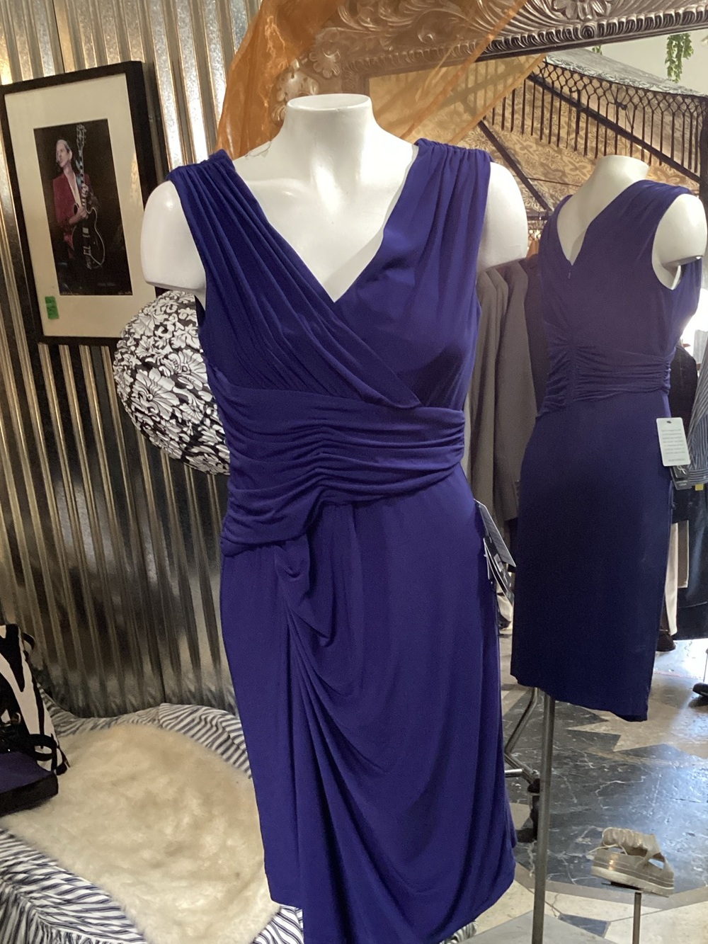 Adrianna Papell Royal Purple Sleeveless Wrap-Style Midi Dress